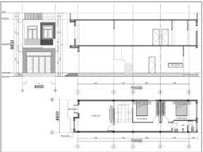 Bản vẽ Autocad thiết kế nhà phố đẹp hiện đại 2 tầng 4.5x15.5m mặt tiền