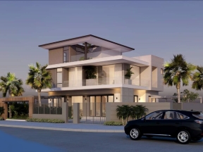 Bản vẽ biệt thự 2 tầng 11x13m gồm kiến trúc và phối cảnh.