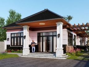 Bản vẽ biệt thự mái nhật 9.1x23.4m