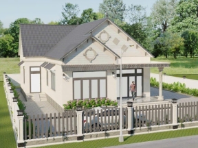 Bản vẽ biệt thự mái thái 1 tầng 8x16m