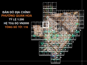 Bản vẽ cad bản đồ địa chính phường quan hoa, cầu giấy, tỷ lệ 1:500 - hệ tọa độ vn2000