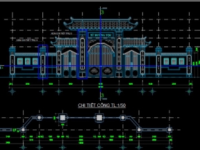 Bản vẽ CAD chi tiết từ đường họ tộc và cổng từ đường