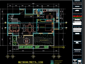 Bản vẽ CAD kèm phối cảnh bổ nội thất biệt thự 2 tầng 11x15m