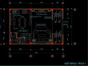 Bản vẽ CAD kiến trúc chi tiết mẫu nhà phố 5x8m 3 tầng 1 tum