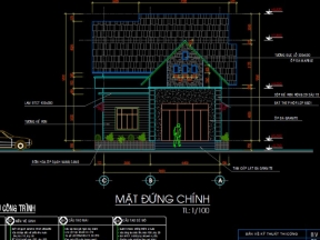 Bản vẽ CAD kiến trúc mẫu nhà mái Thái 1 tầng 9x21m