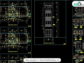 Bản vẽ cad mẫu nhà phố 4 tầng kích thước 3.7x11.14m ( kiến trúc + điện)