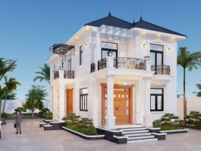 Bản vẽ cad nhà mái Nhật 2 tầng tân cổ điển 8x15m