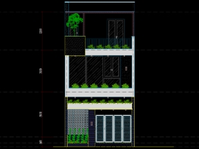 Bản vẽ cad nhà phố 2 tầng 1 tum kích thước đất 6x25m