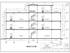 Bản vẽ CAD nhà phố 3 tầng 1 tum kt 3.5x22.5m ( Kiến trúc, kết cấu)