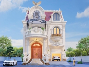 Bản vẽ Cad + PDF kiến trúc kết cấu mẫu biêt thự 9x14m tân cổ điển 2 tầng