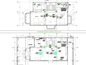 Bản vẽ Cad sơ đồ nguyên lý, mặt bằng và chi tiết lắp đặt hệ thống cơ điện nước nhà 3 tầng 8x13.1m.