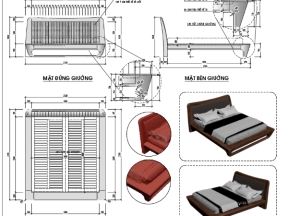 Bản vẽ chi tiết giường ngủ gỗ óc chó file autocad và 3D max