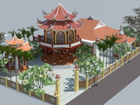 Bản vẽ công trình chùa tôn giáo đầy đủ file kiến trúc điển nước dự toán