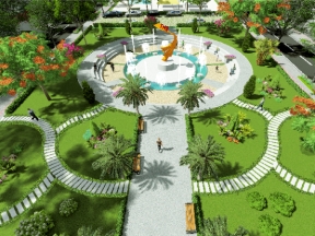 Bản vẽ công viên kết hợp đài phun nước kiến trúc, kết cấu điện nước kích thước 60x40