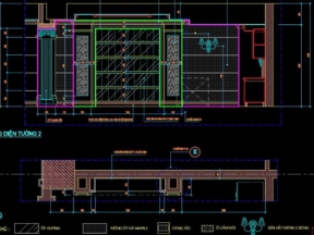 Bản vẽ đầy đủ khu bếp, tủ bếp và bàn đảo