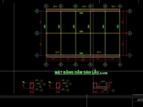Bản vẽ file cad nhà sinh hoạt công nhân 2 tầng kt 20x12m
