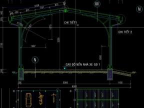 Bản vẽ kiến trúc kết cấu nhà xe khung thép