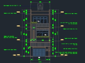 Bản vẽ kiến trúc mẫu nhà phố 3 tầng, diện tích 5x21m
