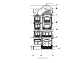 Bản vẽ kiến trúc nhà biệt thự 4 tầng 9.15x14.9m