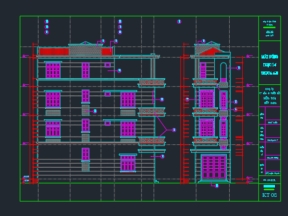 Bản vẽ kiến trúc nhà mặt phố 4 tầng 4.x13m (kiến trúc,mặt bằng,chi tiết.)