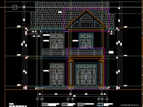 Bản vẽ kiến trúc nhà phố 2 tầng chữ L 9x13.6m