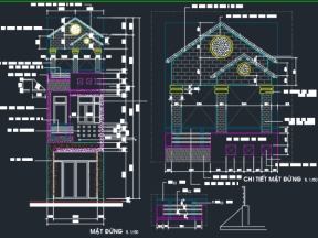 Bản vẽ kiến trúc nhà phố (16x3.5m) (kiến trúc,kết cấu,điện nước)