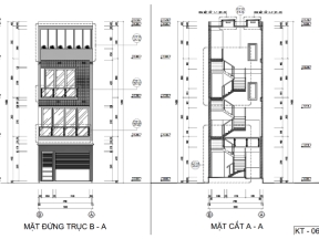 Bản vẽ kiến trúc nhà phố 4 tầng 5x25m.