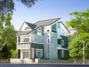 Bản vẽ kiến trúc sơ bộ biệt thự 3 tầng 9x22m đã có phối cảnh