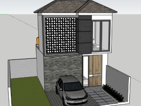 Bản vẽ mẫu nhà phố 2 tầng 5.8x10.6m model skp