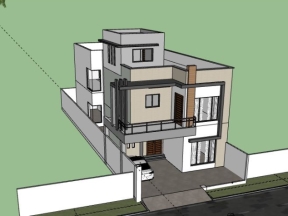 Bản vẽ mẫu nhà phố 2 tầng 9x27m dựng model sketchup 