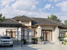 Bản vẽ nhà Biệt thự 1 tầng 15.4x20.5m 4 phòng ngủ – Phòng khách trung tâm – Công năng khoa học – Full hồ sơ thi công