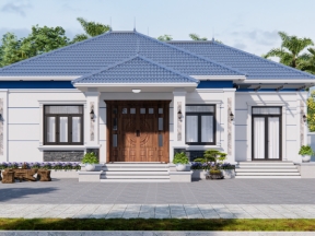 Bản vẽ nhà Biệt thự 1 tầng mái Nhật hiện đại 16.5x10m – 4 phòng ngủ, công năng chuẩn gia đình Việt