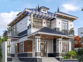 Bản vẽ nhà Biệt thự 2 tầng mái Nhật hiện đại 11.5x9m – 4 phòng ngủ, công năng tối ưu, đầy đủ hồ sơ thi công