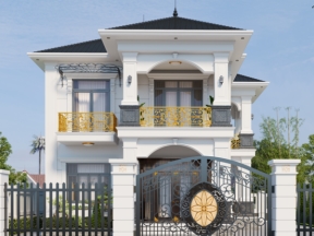 Bản vẽ nhà Biệt thự 2 tầng mái Nhật – Kích thước 13x8.5m – 3 phòng ngủ, phòng thờ, ban công – Kiến trúc tân cổ điển sang trọng