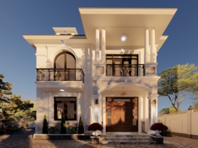 Bản vẽ Nhà biệt thự tân cổ điển hai tầng, kích thước 9x12m đầy đủ file kiến trúc, kết cấu, điện nước