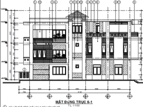 Bản vẽ nhà nhố 3 tầng 6x20m