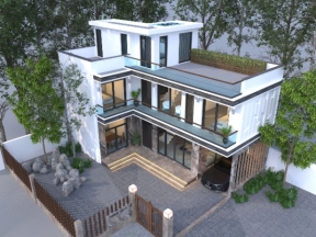 Bản vẽ nhà phố 2 tầng 1 tum kích thước 15x9m