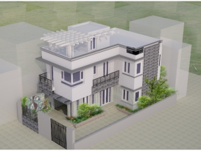 Bản vẽ nhà phố 2 tầng 11x19m gồm kiến trúc, điện, nước và phối cảnh