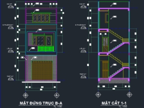 Bản vẽ nhà phố 2 tầng 4.5x15m