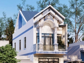 Bản vẽ nhà phố 2 tầng mái thái 4.4x18m