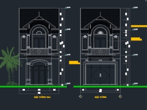 Bản vẽ nhà phố 2 tầng mái thái 5x20m