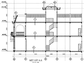 Bản vẽ nhà phố 3 tầng 3.95x18m