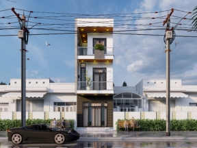 Bản vẽ nhà phố 3 tầng 4x17.2m