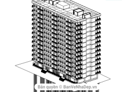 Bản vẽ reivit kiến trúc thiết kế cung cư cao 14 tầng 1 hầm KT 19x48m