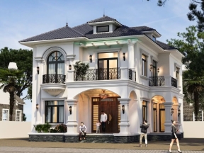 Bản vẽ revit (kèm file pdf) biệt thự tân cổ 2 tầng mái Nhật 10x15m