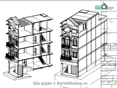 Bản vẽ revit kiến trúc mẫu nhà phố 4 tầng có hầm kích thước 5x16m