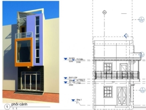 Bản vẽ revit mẫu nhà phố 3 tầng diện tích 4x10m