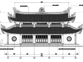 Bản vẽ tam bảo thiết kế nhà 8 mái kiến trúc đình đền chùa cổ 17.7x17.1m