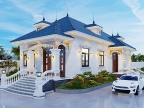 Bản vẽ thi công Biệt thự 1 tầng mái nhật 9x20m tân cổ điển