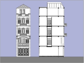 Bản vẽ thiết kế autocad nhà phố 5 tầng đẹp kích thước 5.1x9m kiến trúc kiểu quê